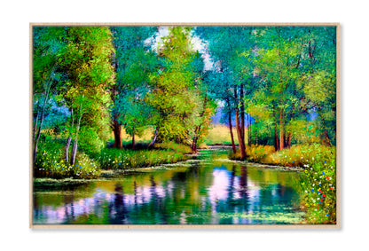 Autumn Trees and Lake Oil Painting Wall Art Limited Edition High Quality Print Canvas Box Framed Natural