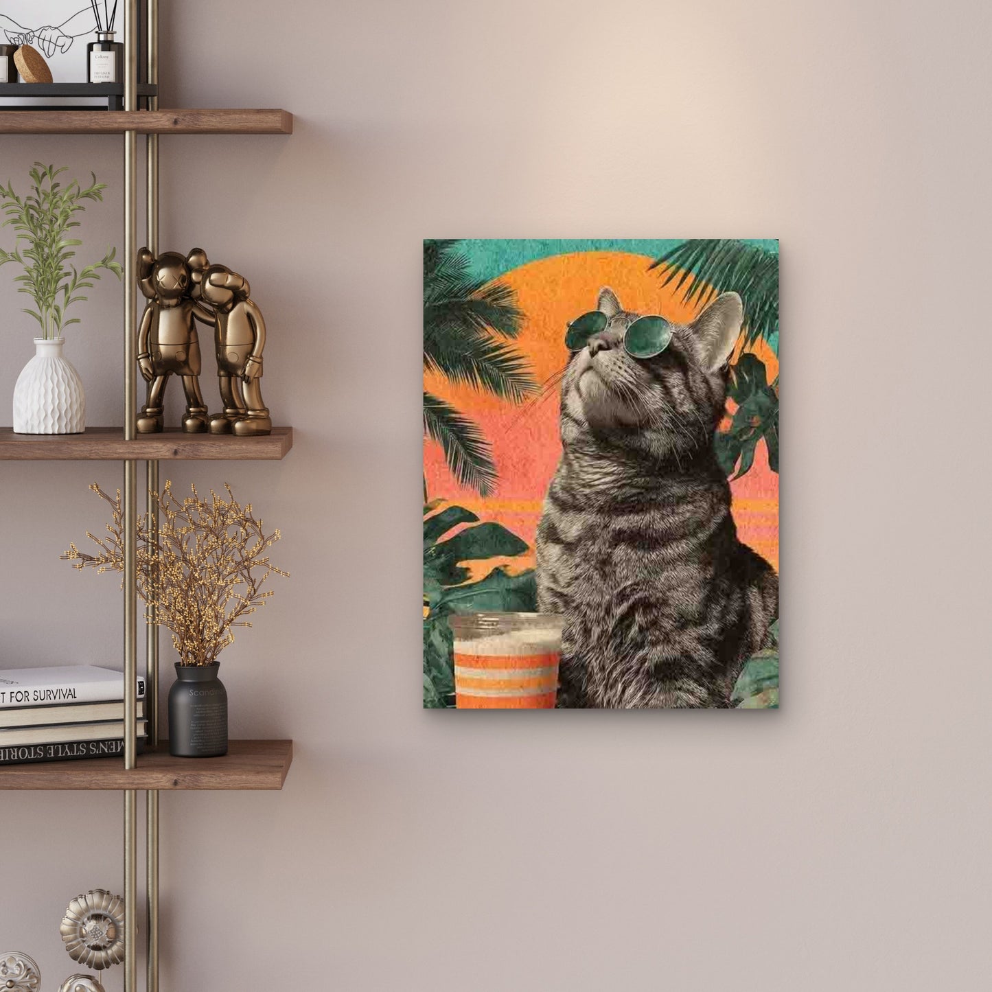Tabby Cats Enjoying a Tropical Vacation 60x90cm Metal Print Ready to Hang