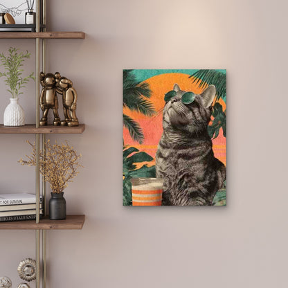 Tabby Cats Enjoying a Tropical Vacation 60x90cm Metal Print Ready to Hang