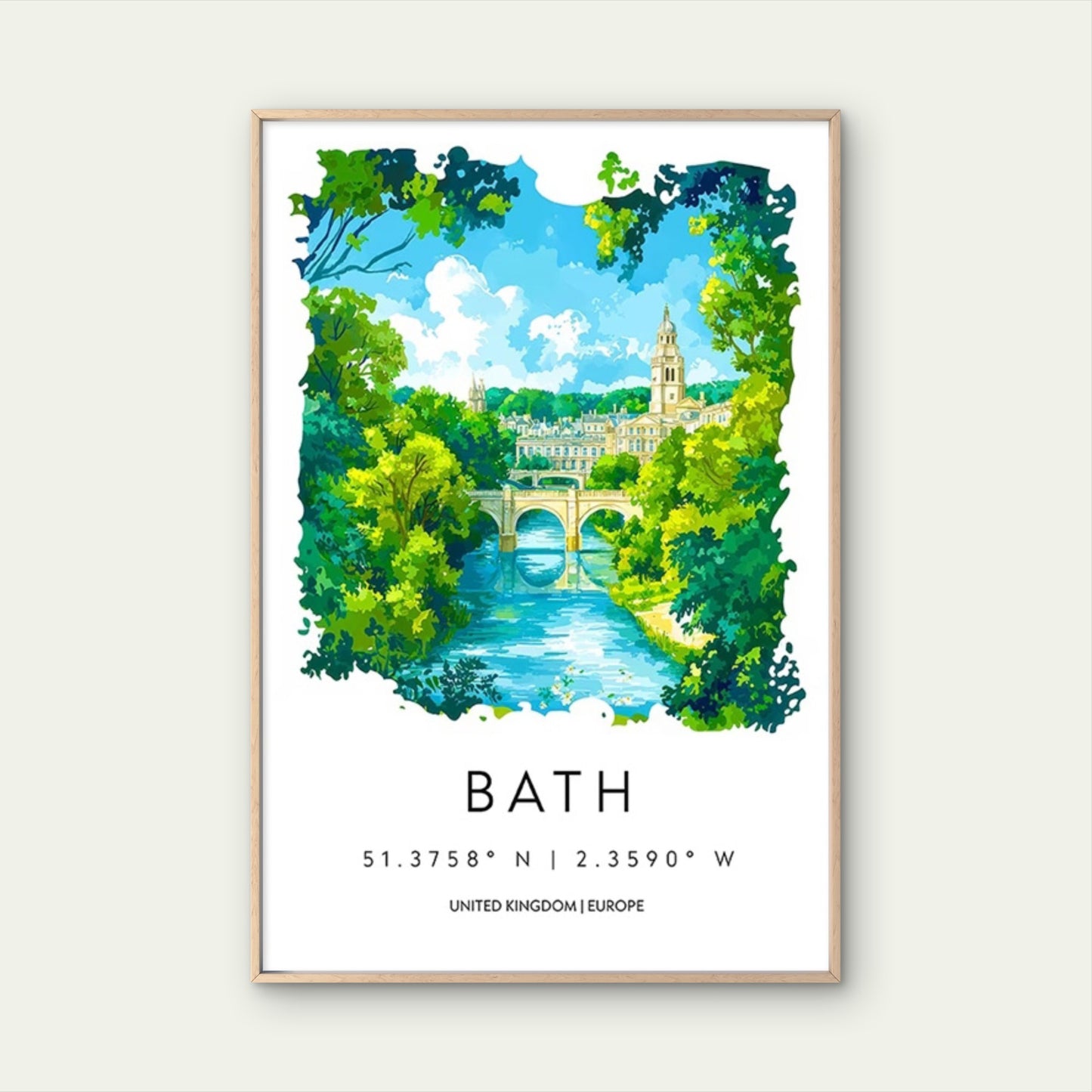 A Watercolor View Of The Beautiful City Of Bath Travel Poster Print Wall Art
