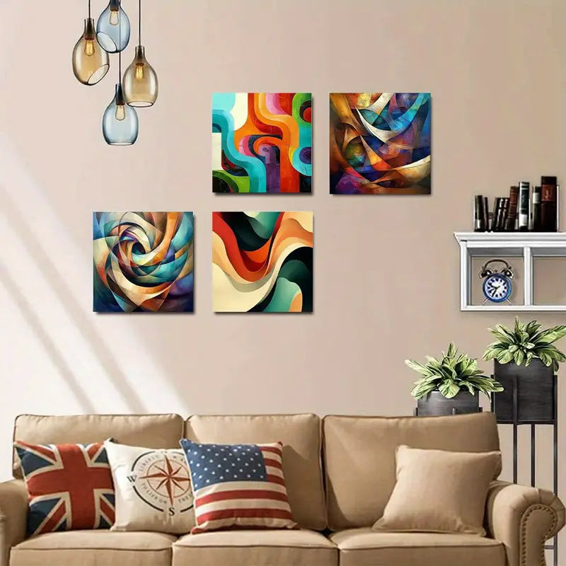 4pcs  Vibrant Abstract  Living Room, Hallway  R   Wall Art Canvas Framed