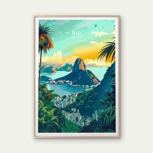 Rio Brazil, Tropical Trees and Islands Travel Poster Print Wall Art