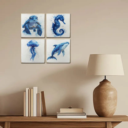 4pcsTurtle,Sea hourse,Jellyfish,Whale Wall Art Canvas Framed