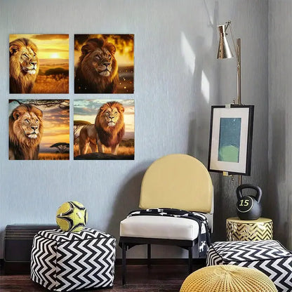 4pcs   lion at sunset on the prairie TU   Wall Art Canvas Framed