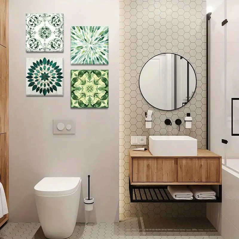 4pcs Nature-Inspired Green Tint    Wall Art Canvas Framed