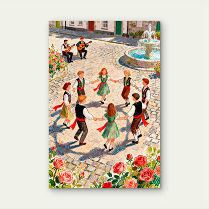 Illustration of Traditional European Folk Dance 60x90cm Metal Print Ready to Hang