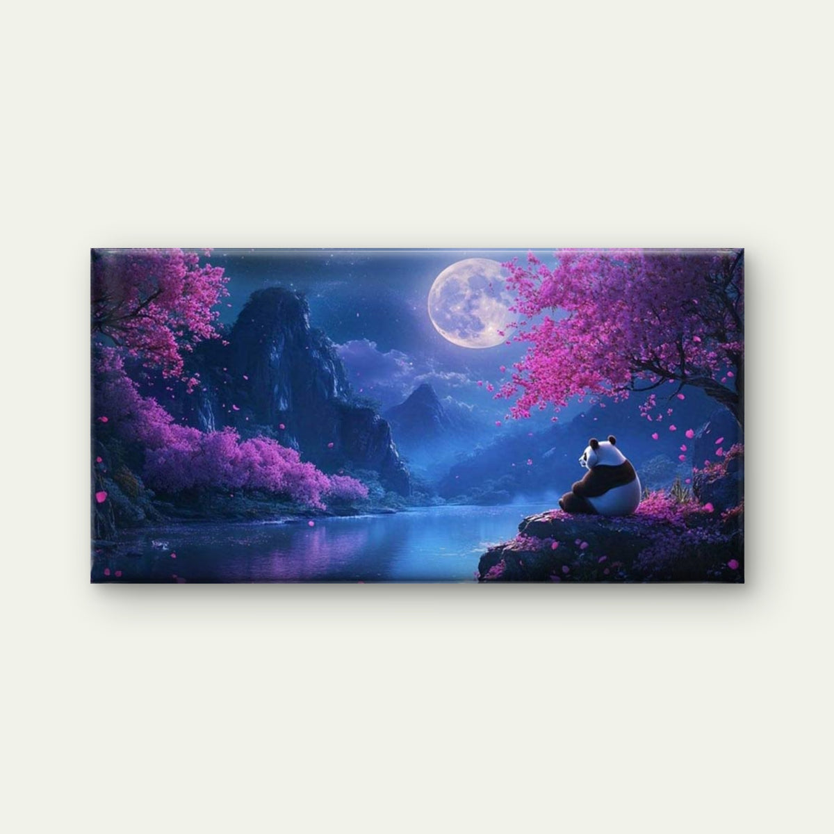 Moon Night Panda & Cherry Wall Art Canvas Office Home Room Framed 120x60cm