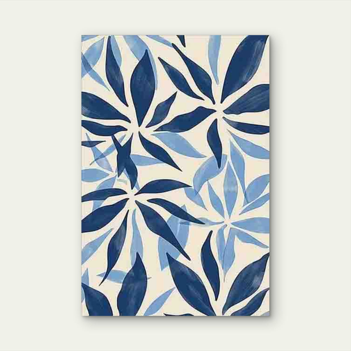 Minimalist Blue & White Leaf Pattern 60x90cm Metal Print Ready to Hang