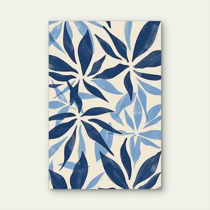 Minimalist Blue & White Leaf Pattern 60x90cm Metal Print Ready to Hang