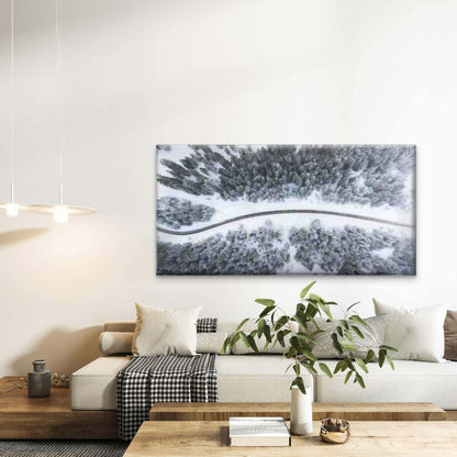 Aerial Winter Forest Road Lands Wall Art Canvas Office Home Room Framed 120x60cm