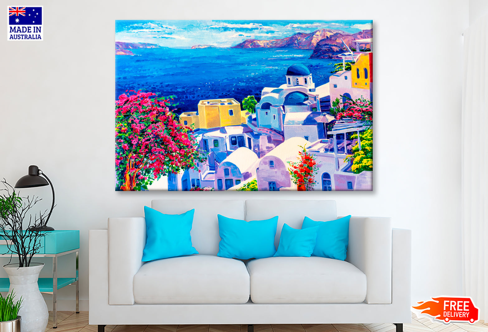 Greek Scenery, Blue Sea and White Houses Oil Painting Wall Art Limited Edition High Quality Print