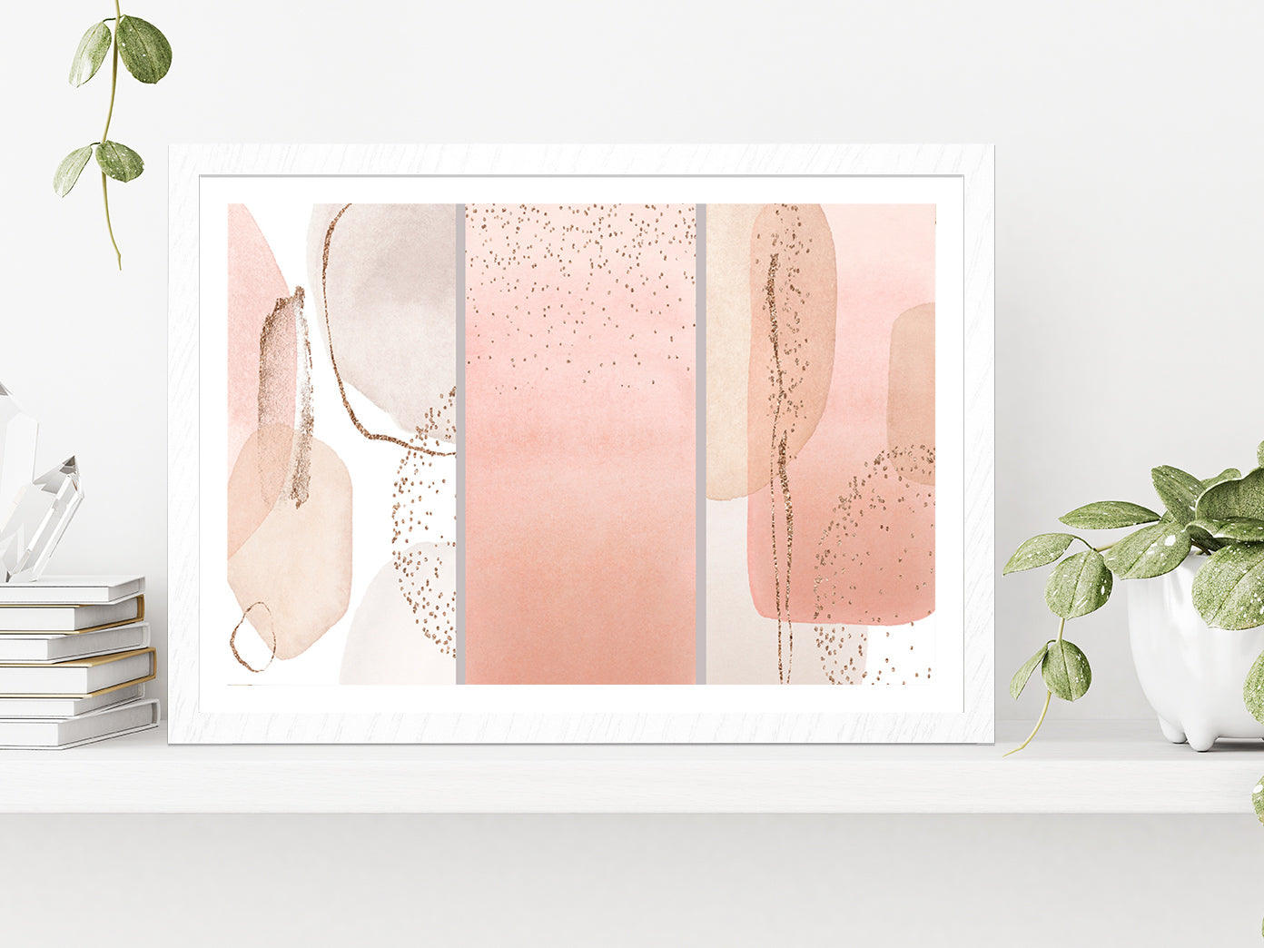 Pink & Ivory Abstract Print Set Glass Framed Wall Art, Ready to Hang Quality Print With White Border White