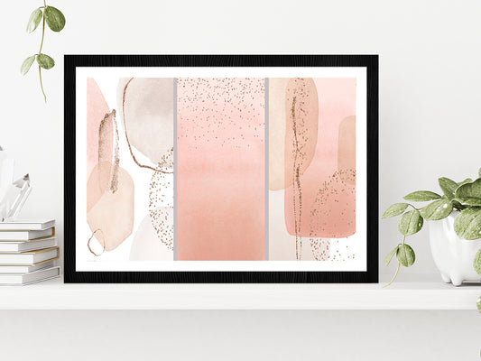 Pink & Ivory Abstract Print Set Glass Framed Wall Art, Ready to Hang Quality Print With White Border Black