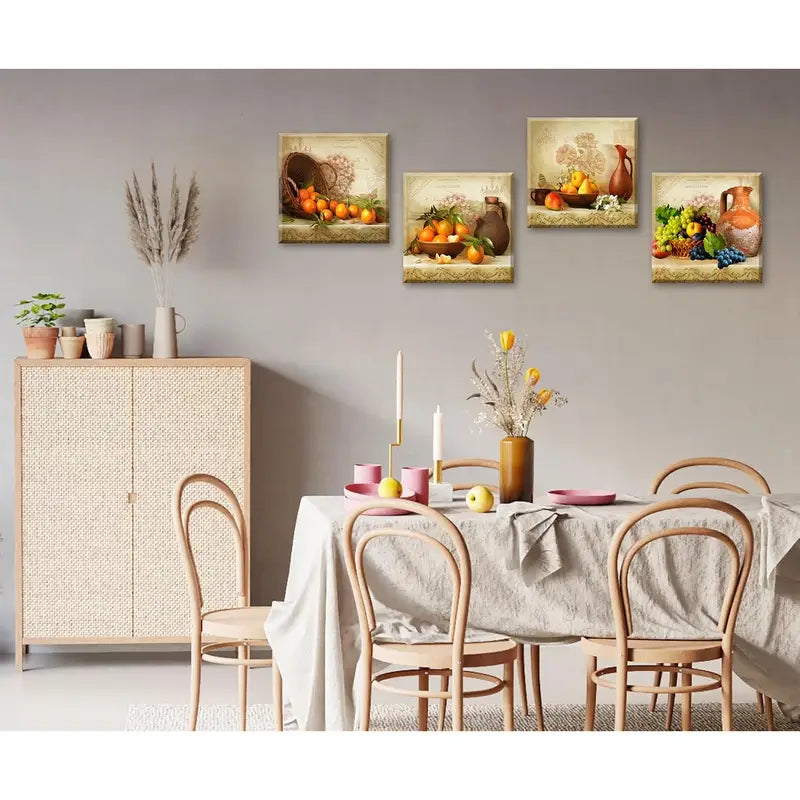 4pcs Vintage Theme Fruit Pictures Farmhouse Wall Art Canvas Framed