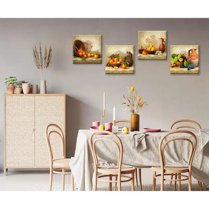 4pcs Vintage Theme Fruit Pictures Farmhouse Wall Art Canvas Framed