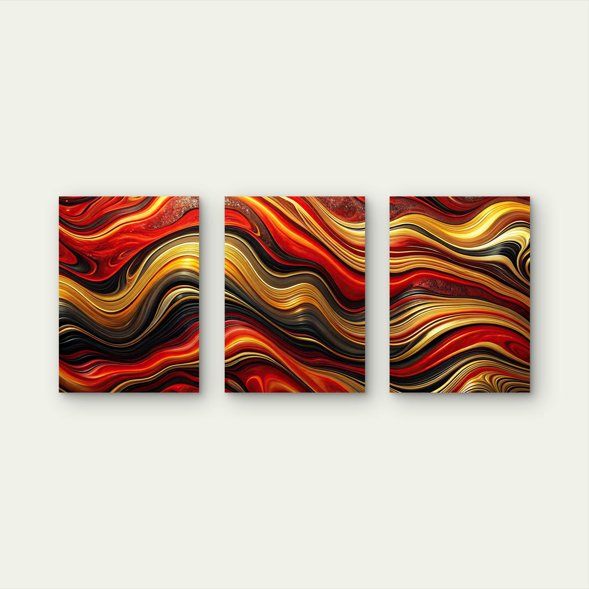 3pcs Texture Red Black Gold Wave Pattern Metal Print Ready to Hang Art