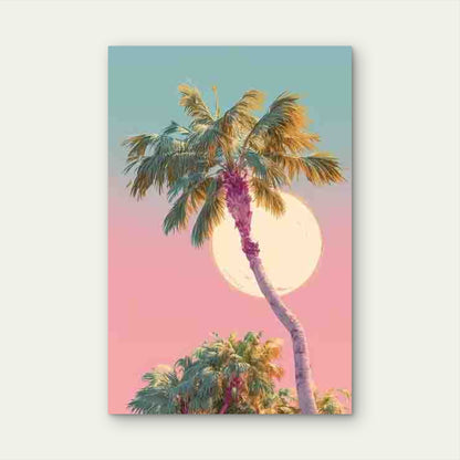 Palm Tree, Sun Glow, Tropical Atmosphere 60x90cm Metal Print Ready to Hang