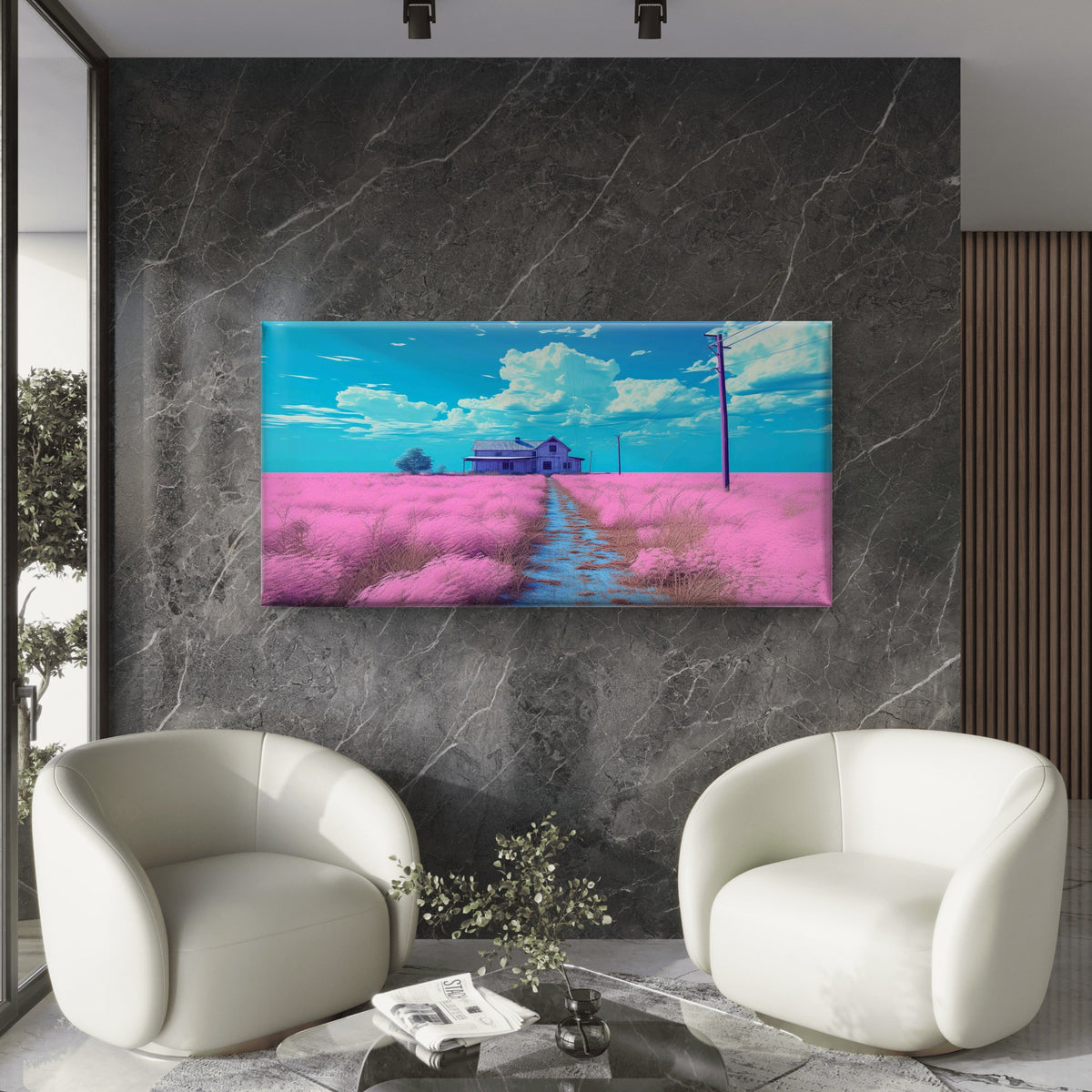 The Isolated Pink Farmstead Wall Art Canvas Office Home Room Framed 120x60cm