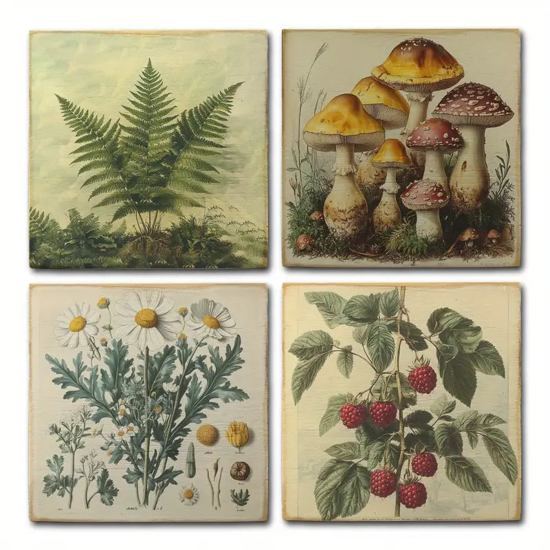 4pcs Farmhouse Decoration Summer,Mushroom Wall Art Canvas Framed