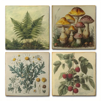 4pcs Farmhouse Decoration Summer,Mushroom Wall Art Canvas Framed