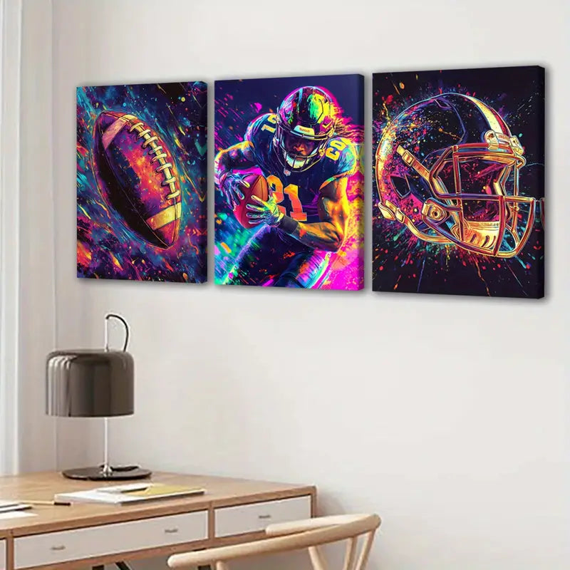 3pcs American Football Sports Poster Wall Art Set Canvas Framed 50x70cm - High Quality Print 100% Australian Made Wall Canvas Ready to Hang