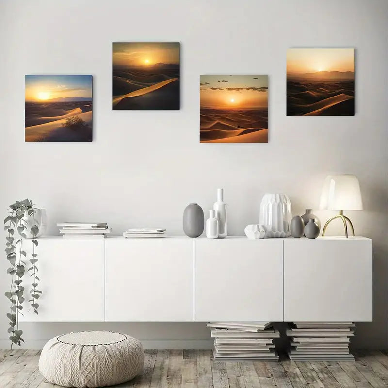 4pcs Sunset In Deser Art Deco Wall Art Canvas Framed