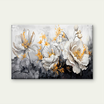 Black Golden Touched White Flowers Wall Art Decor 100% Australian Made