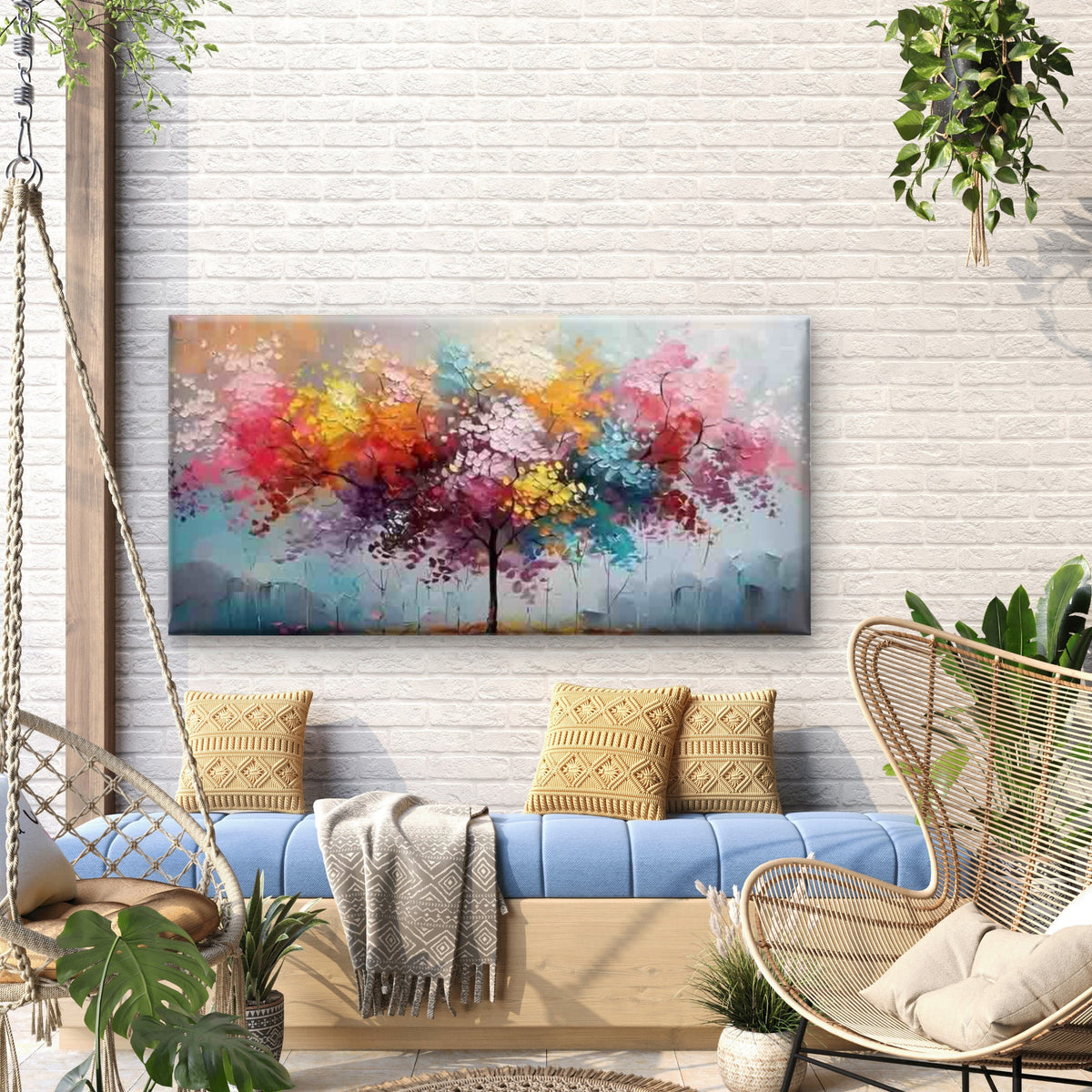 Colorful Abstract Tree Painting Wall Art Canvas Office Home Room Framed 120x60cm