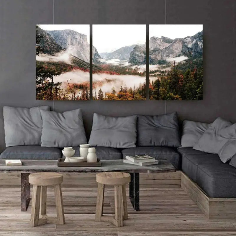 3pcs Yosemite Mountain Landscape Wall Art Set Canvas Framed 60x90cm - High Quality Print 100% Australian Made Wall Canvas Ready to Hang