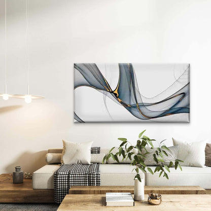 Flowing Blue And Golden Lines Wall Art Canvas Office Home Room Framed 120x60cm
