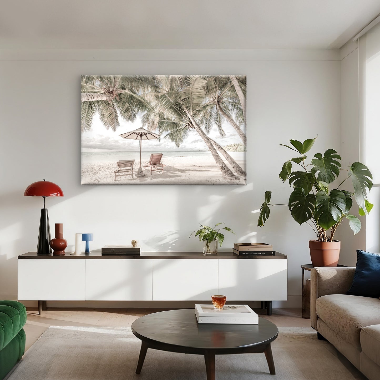 Beach Huts & Plam Trees Sea View Print 100% Australian Made