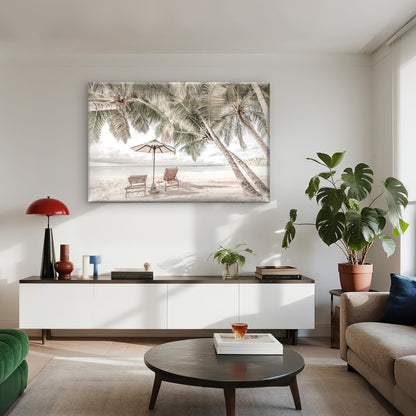 Beach Huts & Plam Trees Sea View Print 100% Australian Made