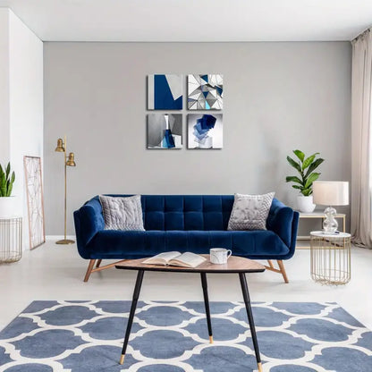 4pcs Blue And White Abstract Wall Art Canvas Framed