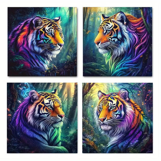4pcs  Dreamy old Picture  Bedroom Tiger  dc    Wall Art Canvas Framed