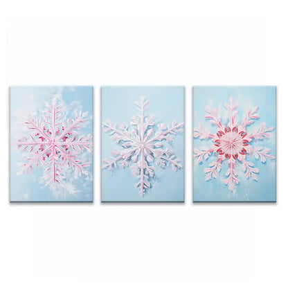 3pcs Pink Ice & Snowflake Contemporary Metal Print Ready to Hang Art