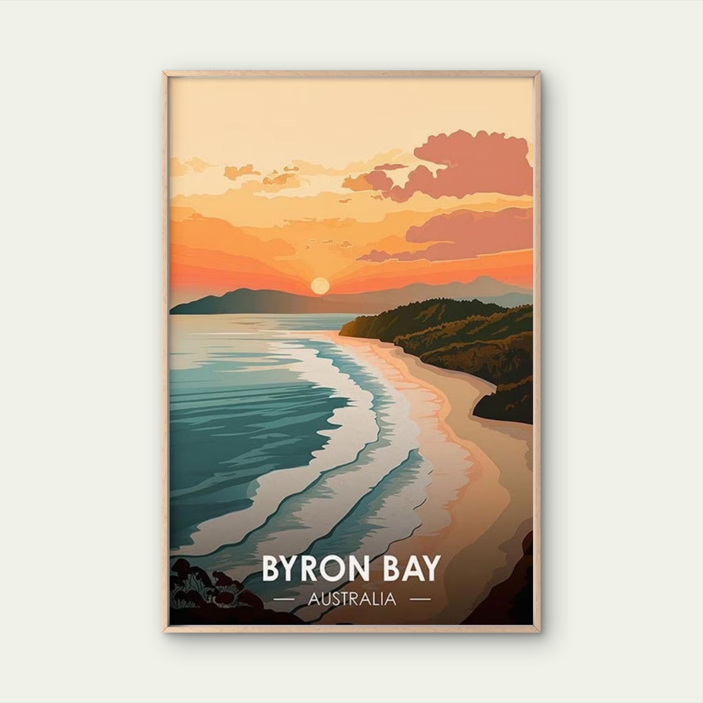Byron Bay Australia Ocean Sunset Art Travel Poster Print Wall Art