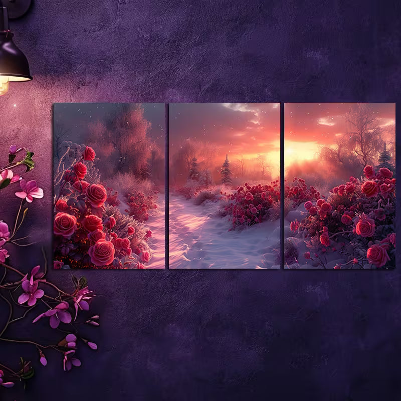 3pcs City of Roses Series Wall Art Set Canvas Framed 50x70cm - High Quality Print 100% Australian Made Wall Canvas Ready to Hang