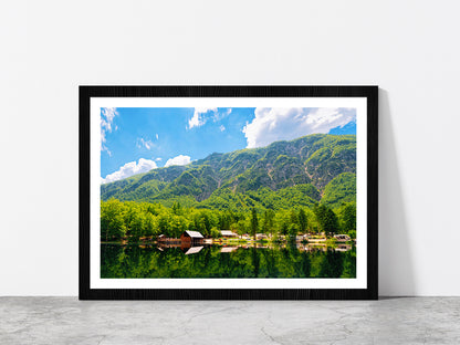 Caravan Trailers Near Bohinj Lake Glass Framed Wall Art, Ready to Hang Quality Print With White Border Black