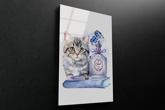 Blue Perfume, Cat 3D Design Acrylic Glass Print Tempered Glass Wall Art 100% Made in Australia Ready to Hang