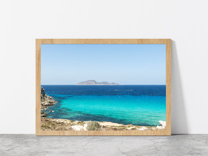 Favignana Island Beach With Ocean Glass Framed Wall Art, Ready to Hang Quality Print Without White Border Oak