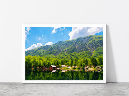 Caravan Trailers Near Bohinj Lake Glass Framed Wall Art, Ready to Hang Quality Print Without White Border White