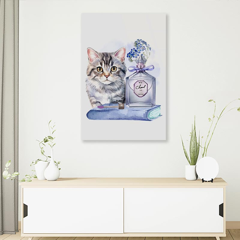 Blue Perfume, Cat 3D Design Acrylic Glass Print Tempered Glass Wall Art 100% Made in Australia Ready to Hang