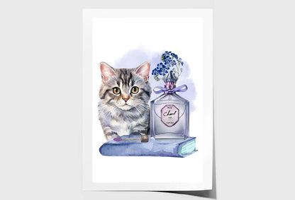 Blue Perfume, Cat Wall Art Limited Edition High Quality Print Unframed Roll Canvas None