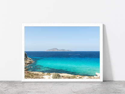 Favignana Island Beach With Ocean Glass Framed Wall Art, Ready to Hang Quality Print Without White Border White