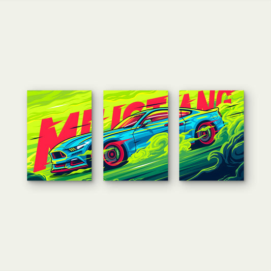 3pcs Viper Lime Turquoise Drift Vehicle Graphic Metal Print Ready to Hang Art