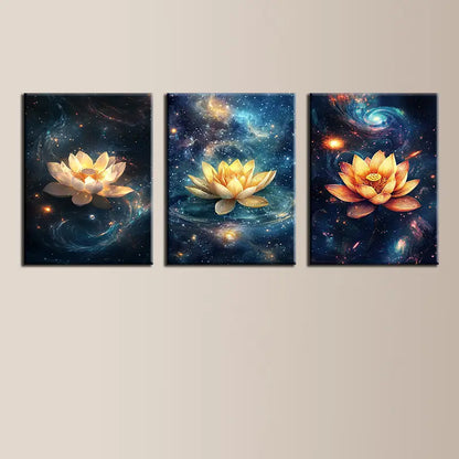 3pcs Watercolor Magical for Lotus Painting Metal Print Ready to Hang Art