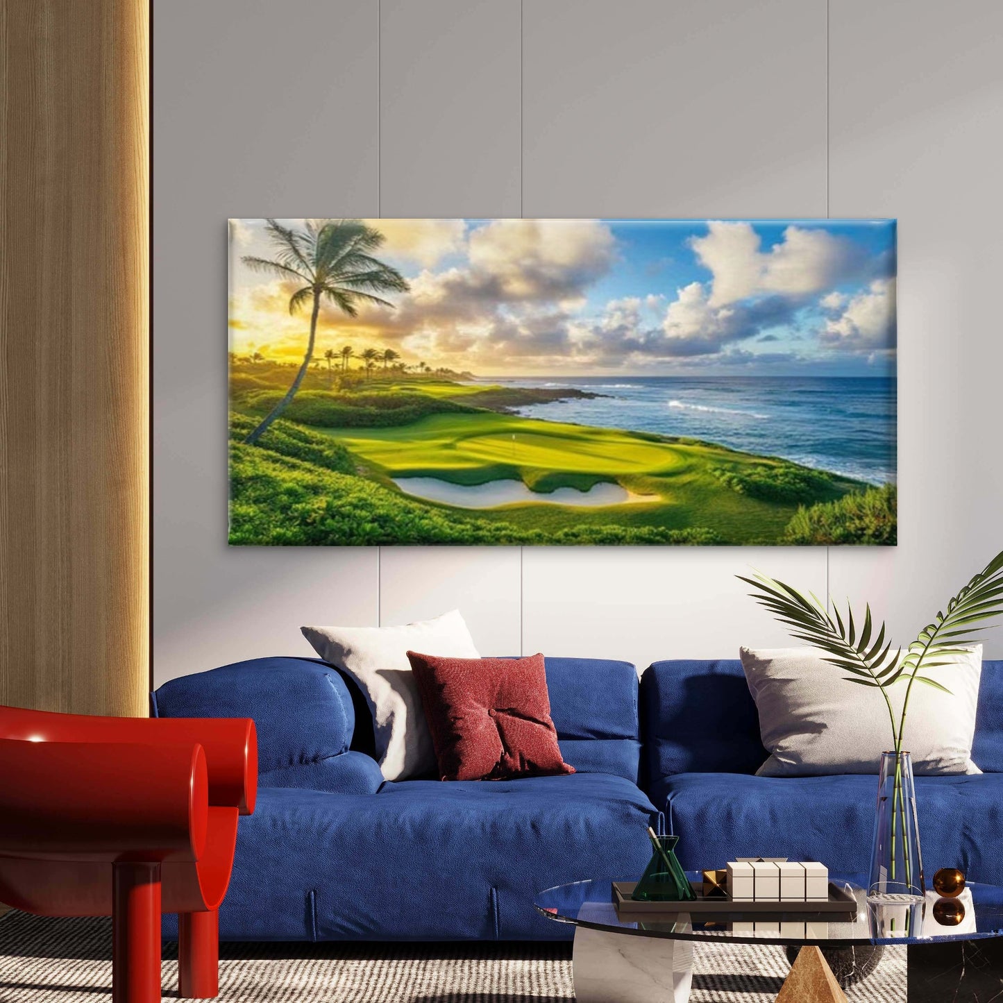 Seascape Golf Course Sunset Wall Art Canvas Office Home Room Framed 120x60cm