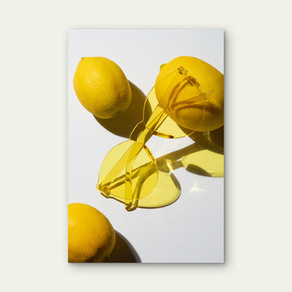 Yellow Rimless Heart-Shaped Sunglasses 40x60cm Metal Print Ready to Hang