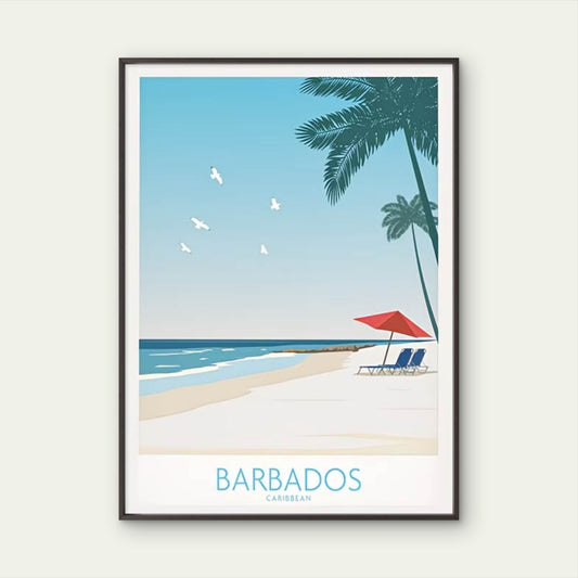 Serene Tropical Escape to Beautiful Barbados Travel Poster Print Wall Art