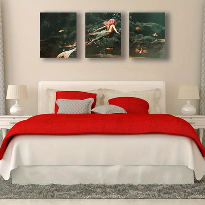 3pcs Mermaid Swimming In Underwater Ocean Fantasy Metal Print Ready to Hang Art